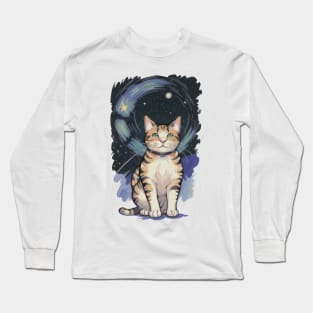 Cute Cat in Starry Night Long Sleeve T-Shirt